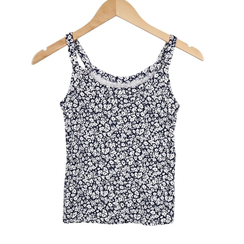 Old Navy Women's Navy Blue Flower Ribbed Tank Top Size XS